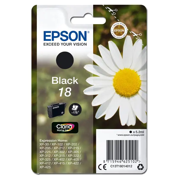 ⁨Epson original ink/ink C13T18014012, T180140, black, 5,2ml, Epson Expression Home XP-102, XP-402, XP-405, XP-302⁩ at Wasserman.eu