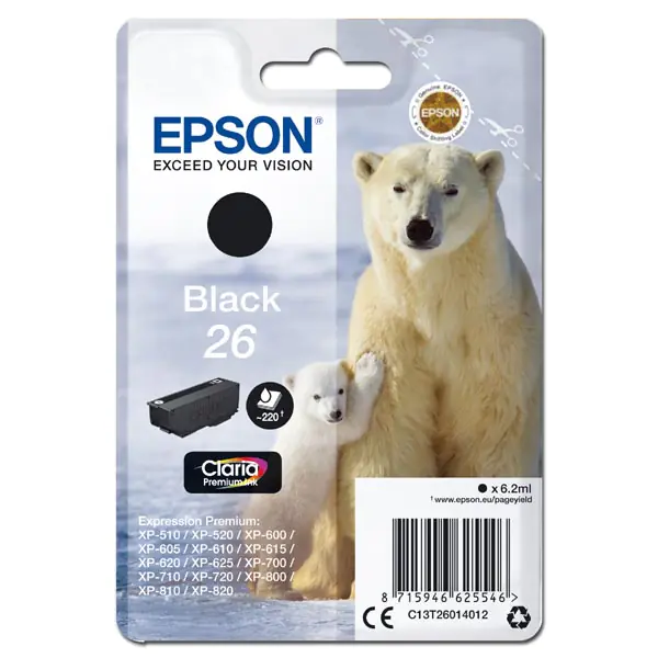 ⁨Epson original ink/ink C13T26014012, T260140, black, 6,2ml, Epson Expression Premium XP-800, XP-700, XP-600⁩ at Wasserman.eu