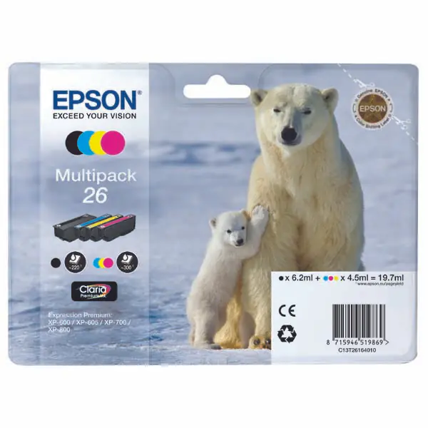 ⁨Epson oryginalny ink / tusz C13T26164010, T261640, CMYK, 3x4,5/6,2ml⁩ w sklepie Wasserman.eu