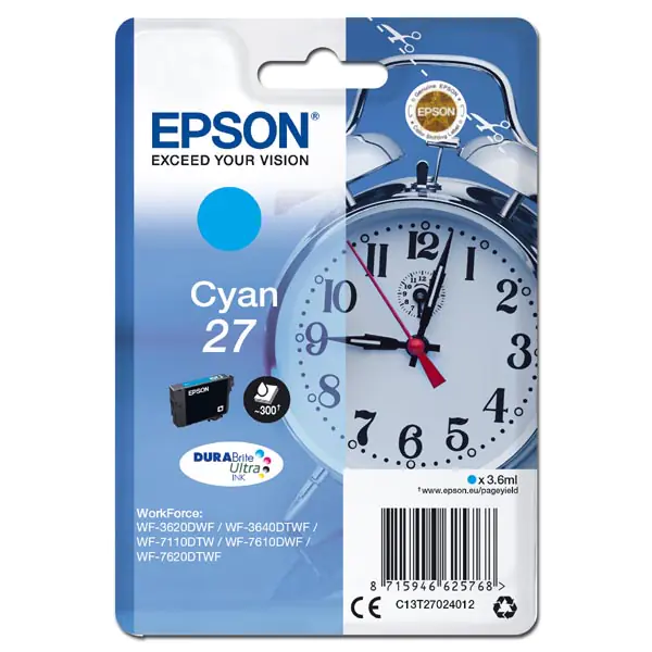 ⁨Epson oryginalny ink / tusz C13T27024012, 27, cyan, 3,6ml⁩ w sklepie Wasserman.eu