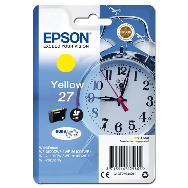 ⁨Epson oryginalny ink / tusz C13T27044012, 27, yellow, 3,6ml⁩ w sklepie Wasserman.eu