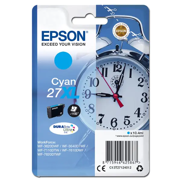 ⁨Epson original ink/ink C13T27124012, 27XL, cyan, 10,4ml, Epson WF-3620, 3640, 7110, 7610, 7620⁩ at Wasserman.eu