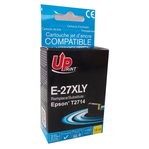 ⁨UPrint kompatybilny ink / tusz z C13T27144010, 27XL, E-27XLY, yellow, 1100s, 13ml⁩ w sklepie Wasserman.eu