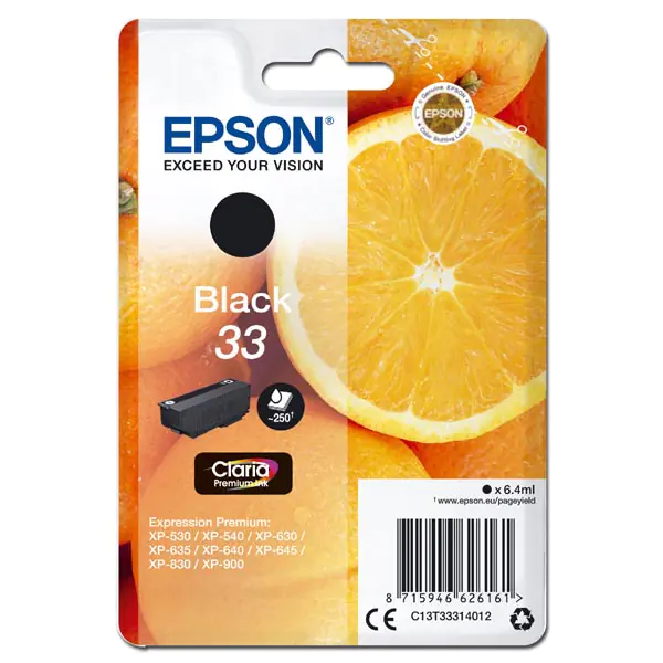 ⁨Epson original ink / ink C13T33314012, T33, black, 6,4ml, Epson Expression Home a Premium XP-530,630,635,830⁩ at Wasserman.eu