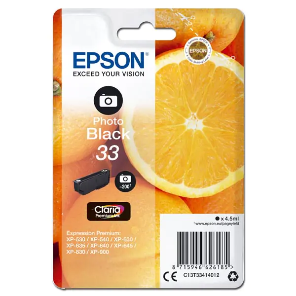 ⁨Epson original ink/ink C13T33414012, T33, photo black, 4,5ml, Epson Expression Home a Premium XP-530,630,635,830⁩ at Wasserman.eu