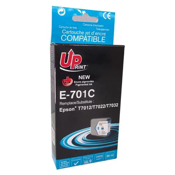 ⁨UPrint kompatybilny ink / tusz z C13T70124010, E-701C, cyan, 3200s, 36ml⁩ w sklepie Wasserman.eu