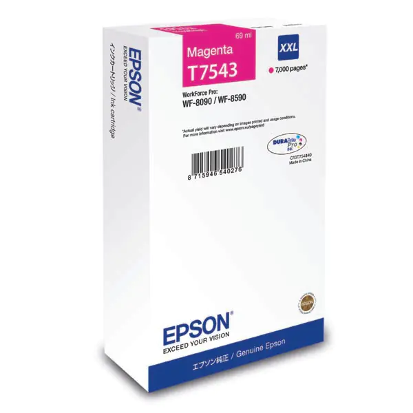 ⁨Epson original ink/ink C13T754340, T7543, XXL, magenta, 69ml, Epson WorkForce Pro WF-8090DW, WF-8590DWF⁩ at Wasserman.eu