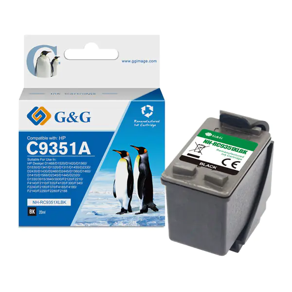 ⁨G&G compatible ink/ink with C9351A, HP 21, black, 16ml, ml NH-R9351BK, for HP Deskjet 3930, 3940, Fax 1250, Officejet 4315 All and⁩ at Wasserman.eu