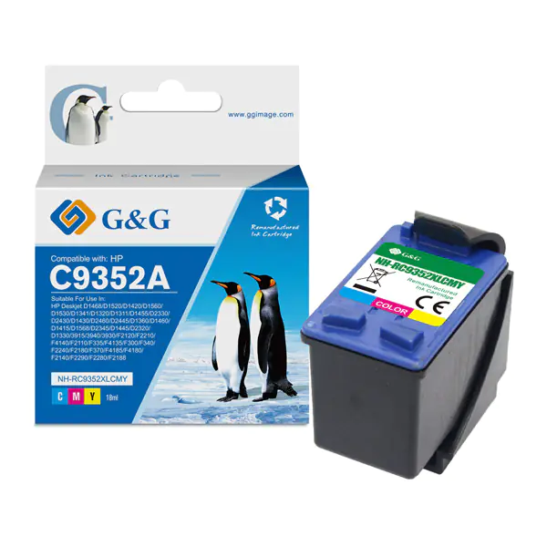 ⁨G&G compatible ink/ink with C9352A, HP 22, CMY, 16ml, ml NH-R9352C/M/Y, for HP Deskjet 3930, 3940, Fax 1250, Officejet 4315 All⁩ at Wasserman.eu