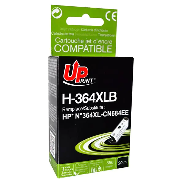 ⁨UPrint compatible ink/ink with CN684EE, HP 364XL, black, 20ml, H-364XLB, with chip, for HP Photosmart e-All-in-One, Premium, Plus⁩ at Wasserman.eu