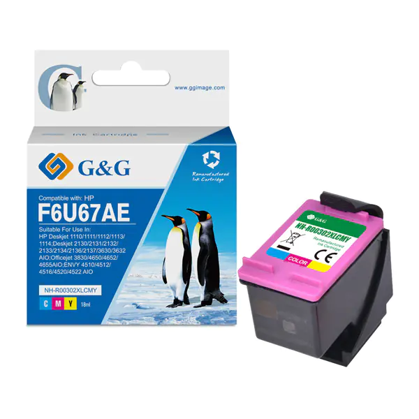 ⁨G&G kompatybilny ink / tusz z F6U67AE, HP 302XL, NH-R302XLCMY, CMY, 18ml, ml⁩ w sklepie Wasserman.eu