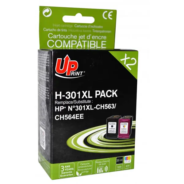 ⁨UPrint compatible ink/ink with CH563EE+CH564EE, HP 301XL, black+color, 20+18ml, H-301XL-PACK, for HP HP Deskjet 1000, 1050, 2050⁩ at Wasserman.eu