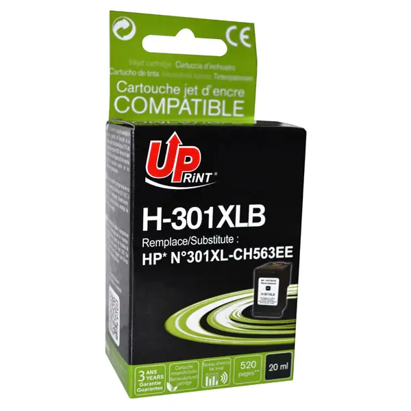 ⁨UPrint compatible ink/ink with CH563EE, HP 301XL, black, 520s, 20ml, H-301XLB, for HP Deskjet 1000, 1050, 2050, 3000, 3050⁩ at Wasserman.eu