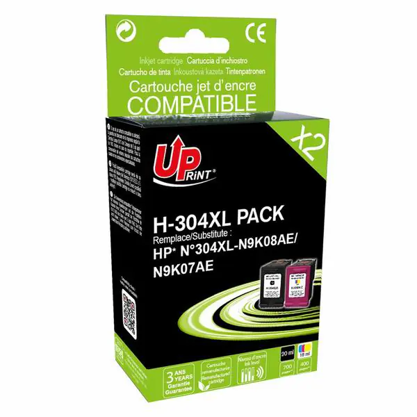 ⁨UPrint compatible ink/ink with N9K08AE+N9K07AE, HP 304XL, black/color, 700/400s, 20/18ml, H-304XL BK/CL PACK, for HP DeskJet 262⁩ at Wasserman.eu