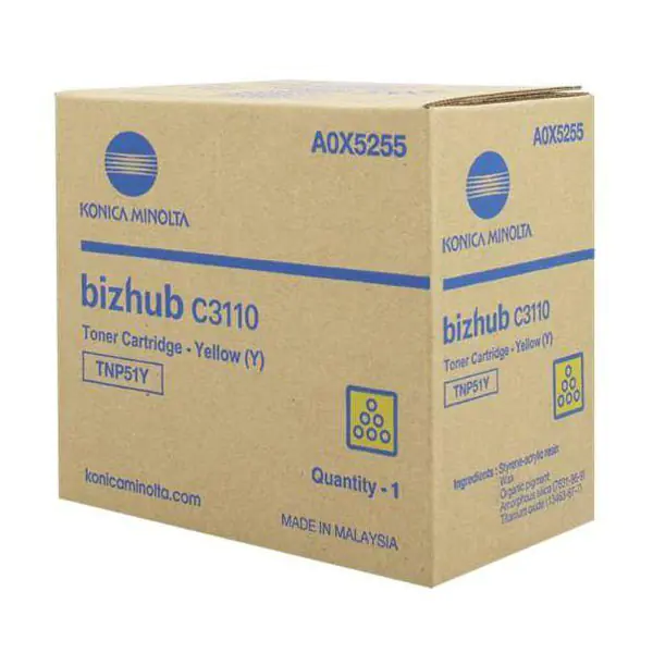 ⁨Konica Minolta Original Toner Cartridge A0X5255, yellow, 5000s, TNP-51Y, Konica Minolta Bizhub C3110, O⁩ at Wasserman.eu