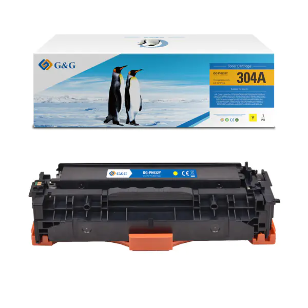 ⁨G&G compatible toner cartridge with CC532A, CE412A, CF382A, CRG118, CRG718, CRG318, yellow, 2800s, NT-PH532UY, HP 304A, for HP Color LaserJet⁩ at Wasserman.eu