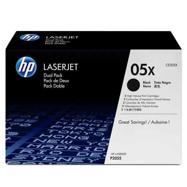 ⁨HP Original Toner Cartridge CE505XD, black, 13000 (2x6500)s, HP 05X, high capacity, HP LaserJet P2055, dual pack, 2pcs, O⁩ at Wasserman.eu