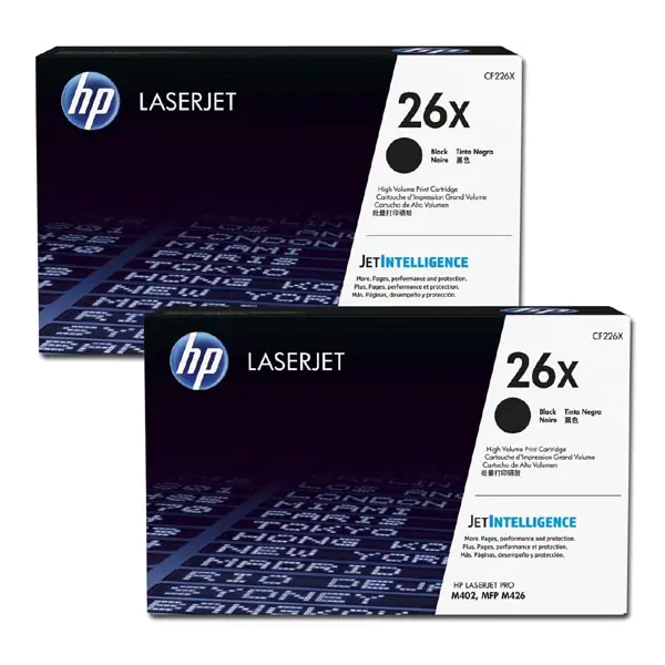 ⁨HP Original LaserEr Cartridge CF226XD, black, 18000 (2x9000)s, HP 26X, high capacity, HP LaserJet Pro M402, Pro MFP M426, dual pack, 2x930g,⁩ at Wasserman.eu