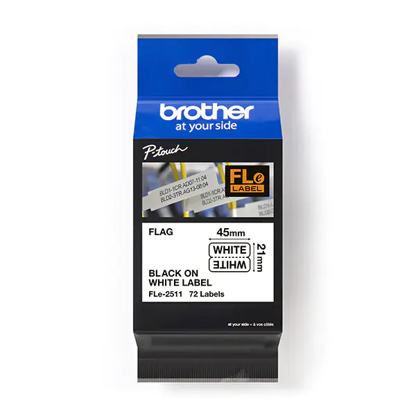 ⁨Brother Original Label Printer Tape, Brother, FLE-2511, Black Print/White Backing, Unlaminated, 21mm, 45mm x 10.5mm, 72⁩ at Wasserman.eu