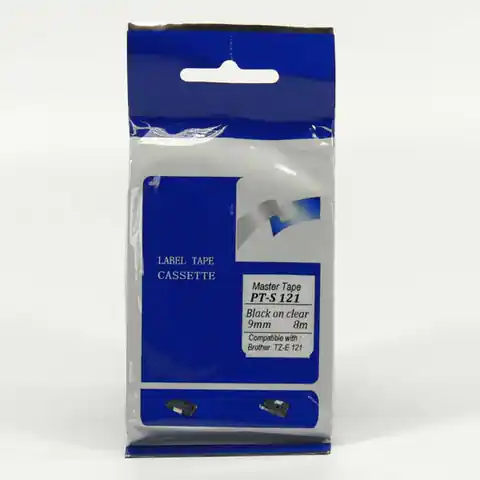 ⁨Master tape compatible label printer tape, for Brother, PT-S121, black print/transparent backing, unlaminated, 8m, 9m⁩ at Wasserman.eu