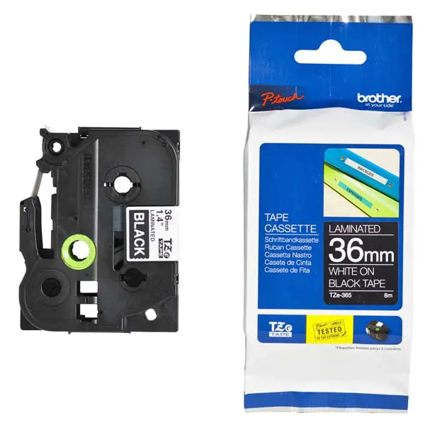 Brother oryginalny taśma do drukarek etykiet, Brother, TZE-365, biały druk/czarny podkład, laminowane, 8m, 36mm w sklepie Wasserman.eu