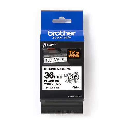 ⁨Brother original label printer ribbon, Brother, TZE-S261, black print/white backing, laminated, 8m, 36mm, strong adhesive⁩ at Wasserman.eu