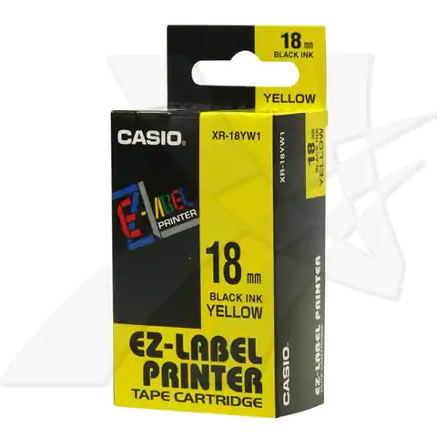 ⁨Casio oryginalny taśma do drukarek etykiet, Casio, XR-18YW1, czarny druk/żółty podkład, nielaminowany, 8m, 18mm⁩ w sklepie Wasserman.eu