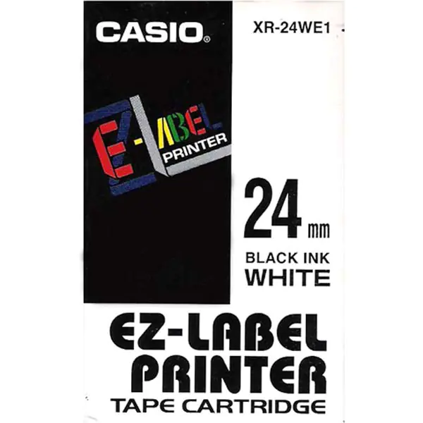 ⁨Casio oryginalny taśma do drukarek etykiet, Casio, XR-24WE1, czarny druk/biały podkład, nielaminowany, 8m, 24mm⁩ w sklepie Wasserman.eu