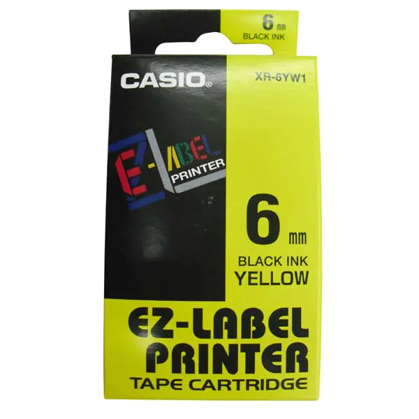 ⁨Casio oryginalny taśma do drukarek etykiet, Casio, XR-6YW1, czarny druk/żółty podkład, nielaminowany, 8m, 6mm⁩ w sklepie Wasserman.eu