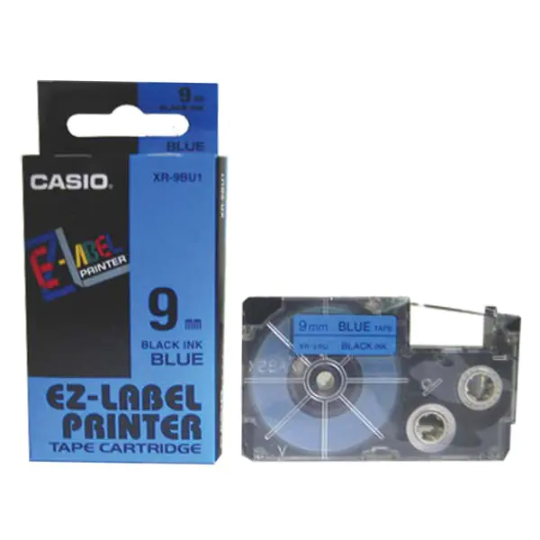 ⁨Casio oryginalny taśma do drukarek etykiet, Casio, XR-9BU1, czarny druk/niebieski podkład, nielaminowany, 8m, 9mm⁩ w sklepie Wasserman.eu