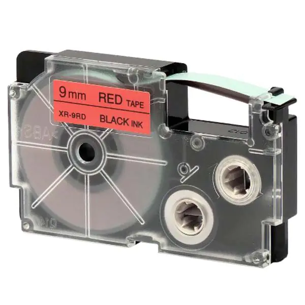 ⁨Casio original label printer ribbon, Casio, XR-9RD1, black print/red backing, unlaminated, 8m, 9mm⁩ at Wasserman.eu