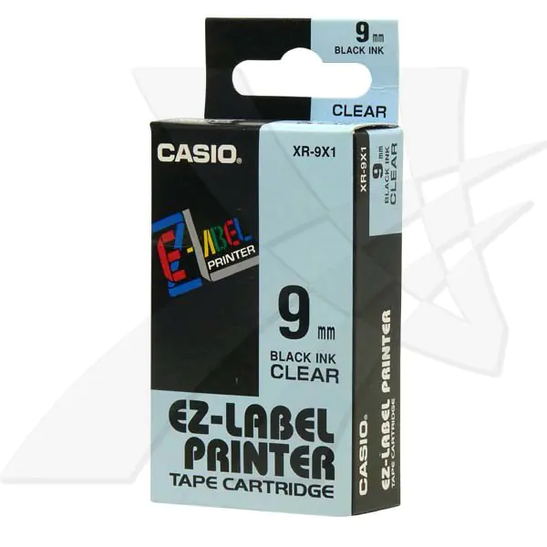 ⁨Casio original label printer ribbon, Casio, XR-9X1, black print/transparent backing, unlaminated, 8m, 9mm⁩ at Wasserman.eu