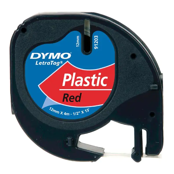 ⁨Dymo original label printer ribbon, Dymo, 91203, S0721630, black print/red backing, 4m, 12mm, LetraTag plastic tape⁩ at Wasserman.eu