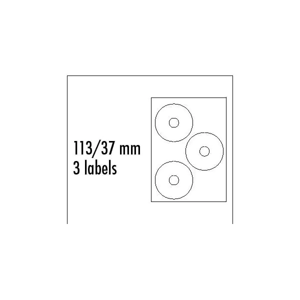 ⁨Logo etykiety na CD 113/37mm, A4, matowe, białe, 3 etykiety, 140g/m2, pakowane po 10 szt., do drukarek atramentowych i laserowych⁩ w sklepie Wasserman.eu