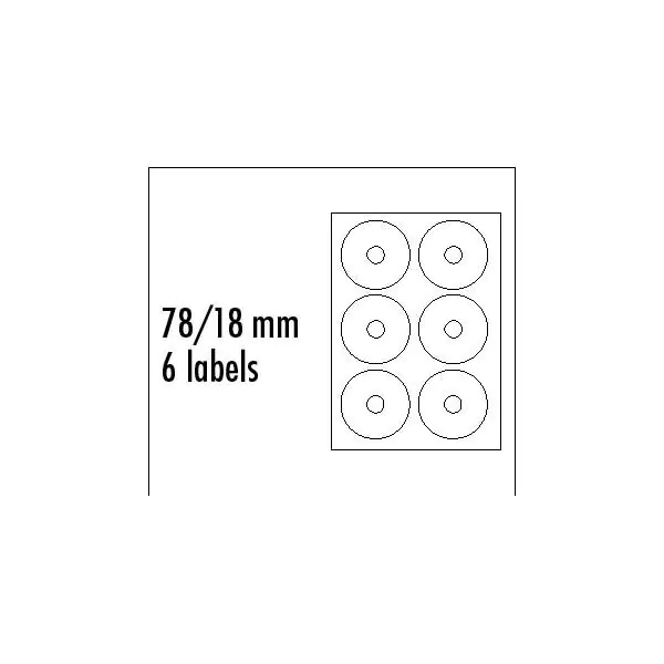 ⁨Logo CD label 78/18mm, A4, matte, white, 6 labels, 140g/m2, packed in 25 pieces, for inkjet and laser printers⁩ at Wasserman.eu