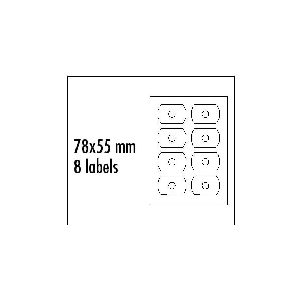 ⁨CD label logo 78mm x 55mm, A4, matte, white, 8 labels, CD-R card, 140g/m2, packed in 25 pieces, for inkjet printers⁩ at Wasserman.eu