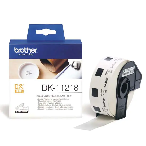 ⁨Brother etykiety papierowe 24mm, biała, 1000 szt., DK11218, do drukarek typu QL⁩ w sklepie Wasserman.eu