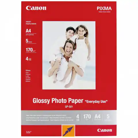 ⁨Canon Glossy Photo Paper, photo paper, gloss, GP-501 white type, 21x29,7cm, A4, 200 g/m2, 5 pc(s), 0775B076, ink⁩ at Wasserman.eu