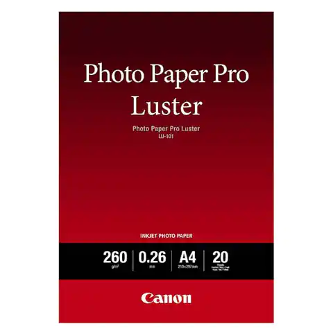 ⁨Canon Photo Paper Pro Luster, 6211B006, foto papier, połysk, biały, A4, 260 g/m2, 20 szt., atrament⁩ w sklepie Wasserman.eu