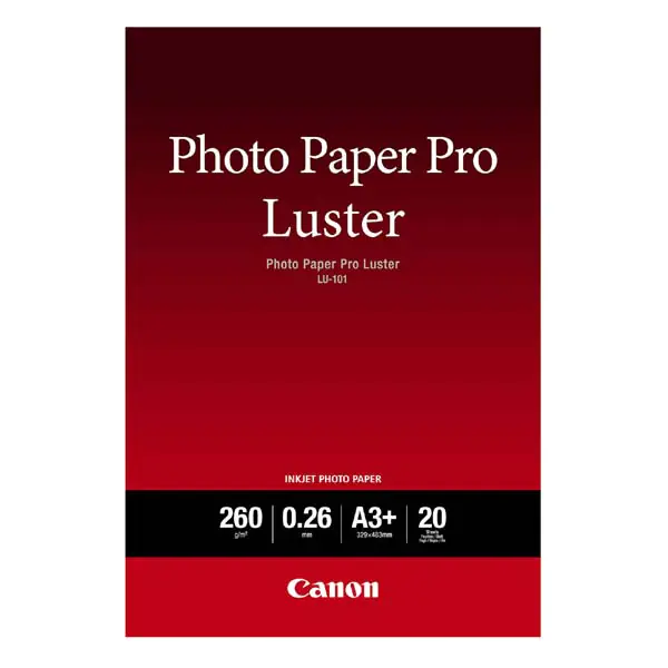 ⁨Canon Photo Paper Pro Luster, LU-101, foto papier, połysk, 6211B008, biały, A3+, 13x19", 260 g/m2, 20 szt., atrament⁩ w sklepie Wasserman.eu