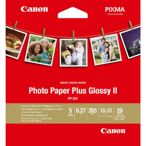 ⁨Canon Photo Paper Plus Glossy II, PP-201, foto papier, połysk, 2311B060, biały, 13x13cm, 5x5", 265 g/m2, 20 szt., atrament⁩ w sklepie Wasserman.eu