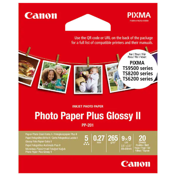 ⁨Canon Photo Paper Plus II, PP-201, foto papier, połysk, kwadratowy typ 2311B070, biały, PIXMA TS9500, TS8200 a TS6200, 8.89x8.89cm⁩ w sklepie Wasserman.eu