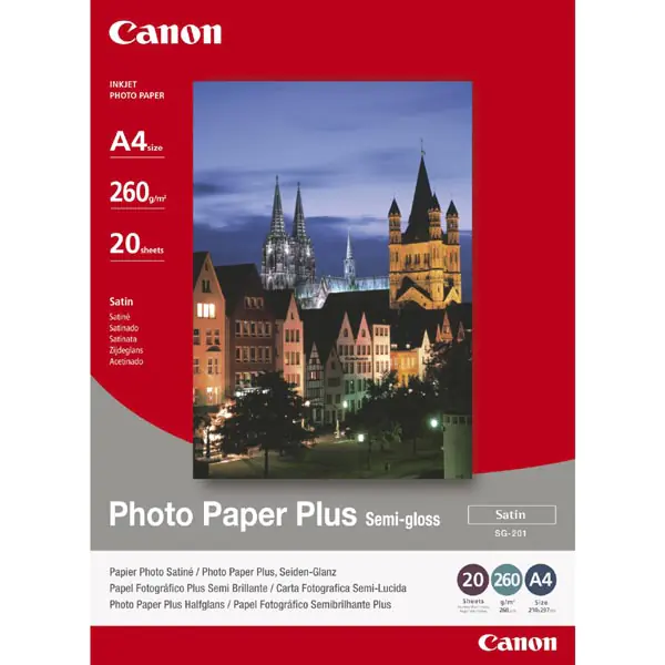 ⁨Canon Photo Paper Plus Semi-G, photo paper, semi-gloss, satin white, 20x25cm, 8x10", 260 g/m2, 20 pc(s), SG-201 8X10inch, atr⁩ at Wasserman.eu