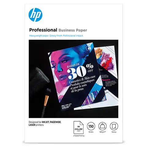 ⁨HP Professional Business paper, 3VK91A, dwustronny papier, połysk, biały, A4, 180 g/m2, 150 szt., ink, laser, pagewide⁩ w sklepie Wasserman.eu