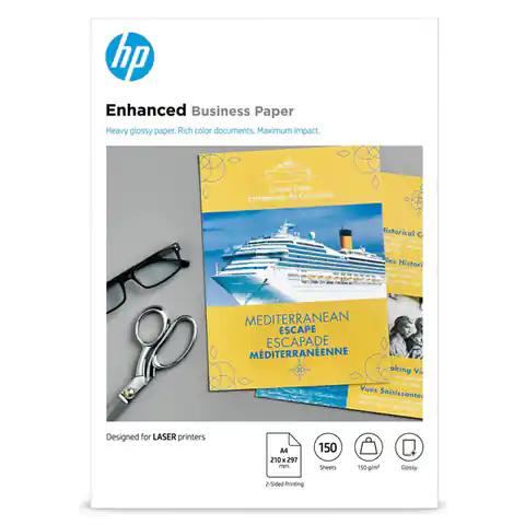 ⁨HP Enhanced Business Glossy Laser Photo Paper, CG965A, foto papier, połysk, biały, A4, 150 g/m2, 150 szt., laser,dwustronny druk⁩ w sklepie Wasserman.eu