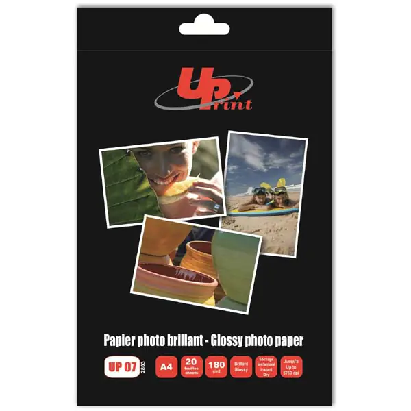 ⁨UPrint Glossy photopaper, photo paper, gloss, white, A4, 180 g/m2, 20 pcs, ink⁩ at Wasserman.eu