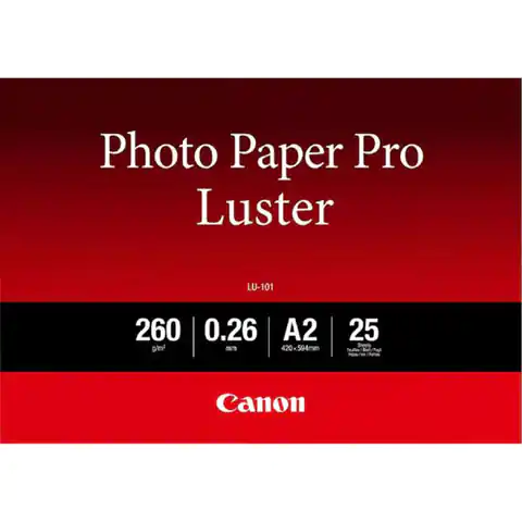⁨Canon LU-101 Photo Paper Pro Luster, photo paper, gloss, white, A2, 16.54x23.39", 260 g/m2, 25 pcs, 6211B026, ink⁩ at Wasserman.eu
