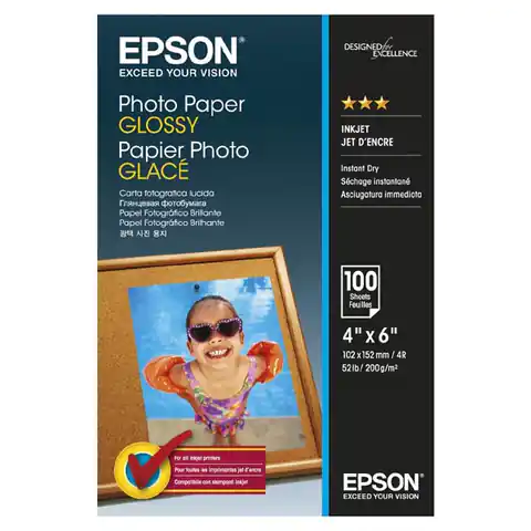 ⁨Epson Photo Paper, C13S042548, foto papier, połysk, biały, 10x15cm, 4x6", 200 g/m2, 100 szt., atrament⁩ w sklepie Wasserman.eu