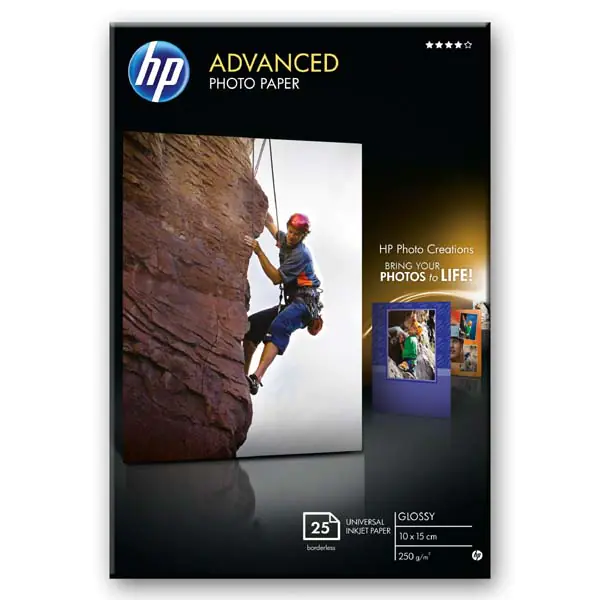 ⁨HP Advanced Glossy Photo Pa, Q8691A, foto papier, bez marginesu typ połysk, zaawansowany typ biały, 10x15cm, 4x6", 250 g/m2, 25 sz⁩ w sklepie Wasserman.eu