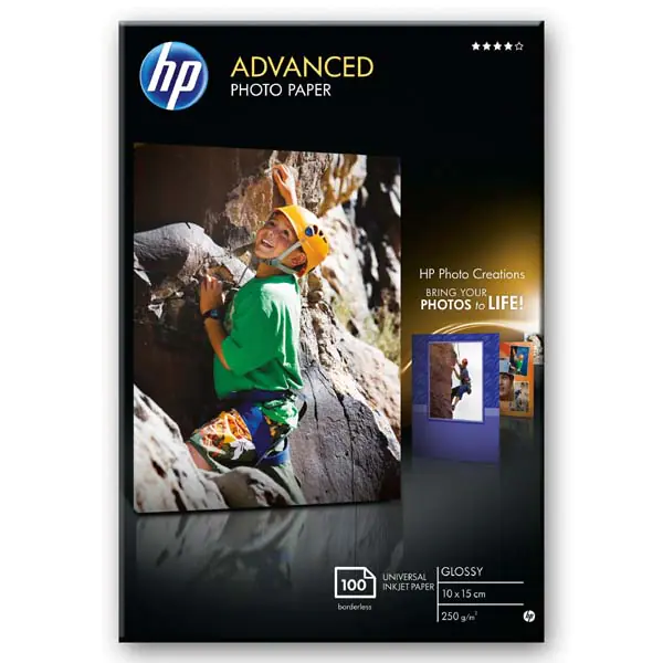 ⁨HP Advanced Glossy Photo Pa, foto papier, bez marginesu typ połysk, zaawansowany typ biały, 10x15cm, 4x6", 250 g/m2, 100 szt., Q86⁩ w sklepie Wasserman.eu